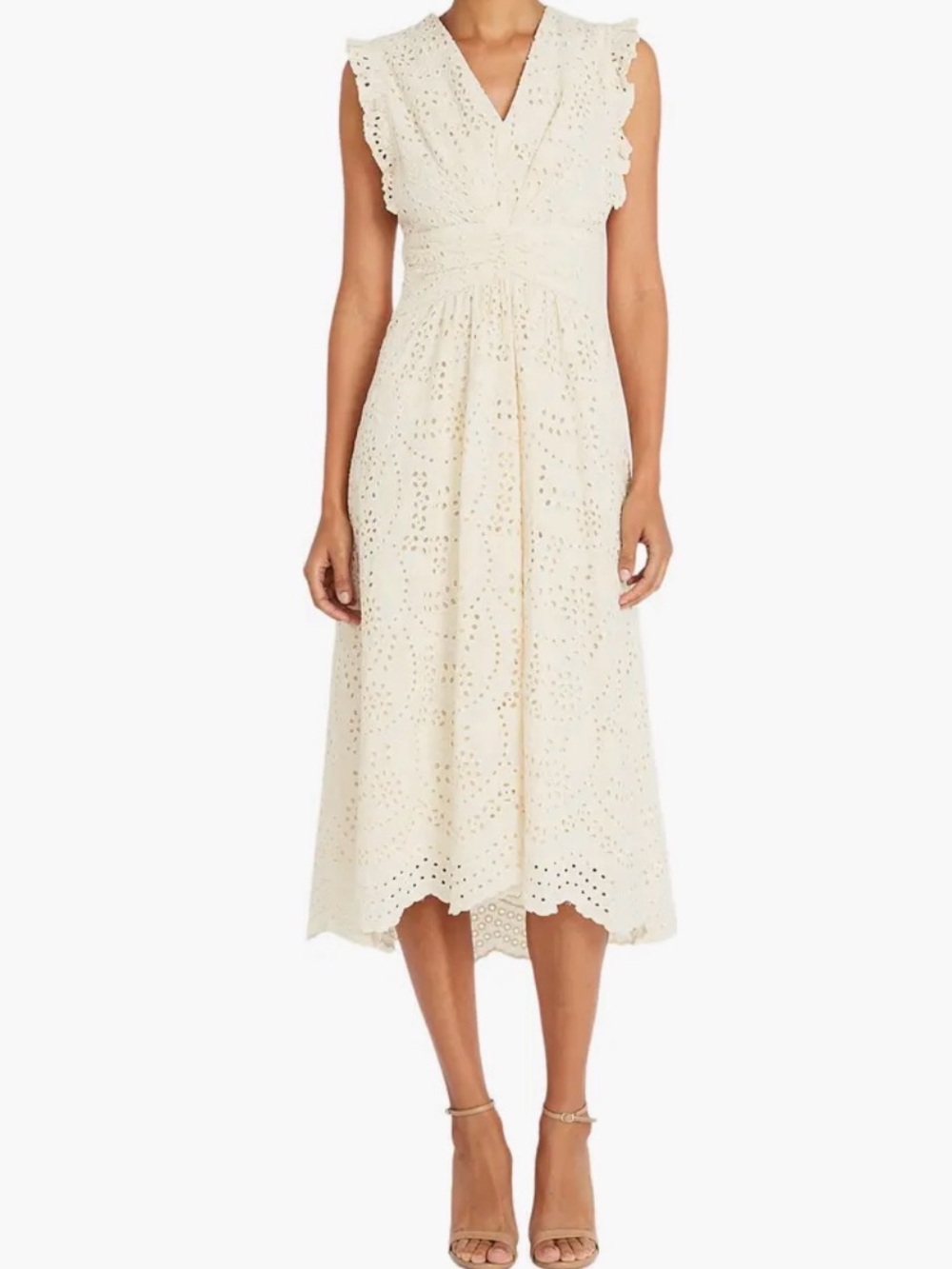 NWT Maggy London Sleeveless Embroidered Eyelet Midi Dress in Ivory Size 10